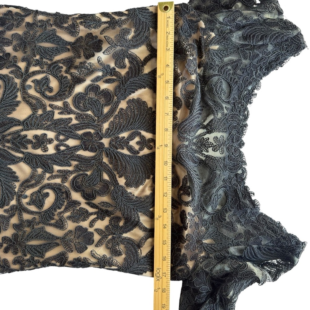 Tadashi Shoji Black Corded Embroidery Tulle 3/4 Sleeve Lace Dress Evening 12 - Picture 9 of 16